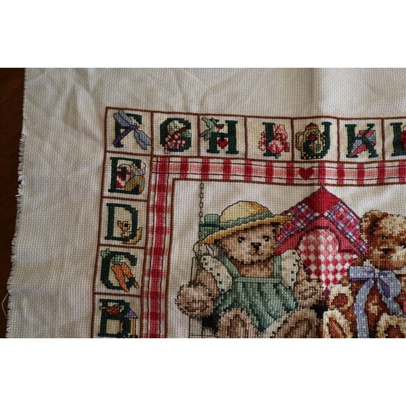 Finished Cross Stitch Bobbie G Designs Teddy Love Alphabet Blocks Completed - Picture 6 of 11